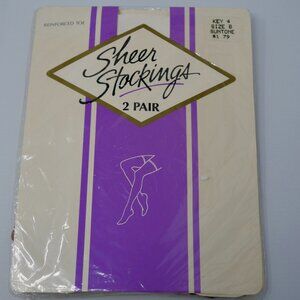 Vintage Kmart 2 Pairs Sheer Nylon Stockings Size B Medium/Tall Suntone USA NIP